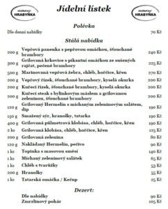 Jídelní lístek Restaurace Hrabyňka